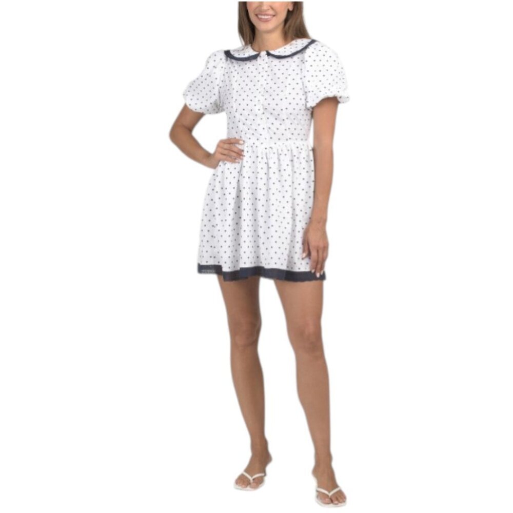 US TOGETHER Ruffle Collar Mini Dress